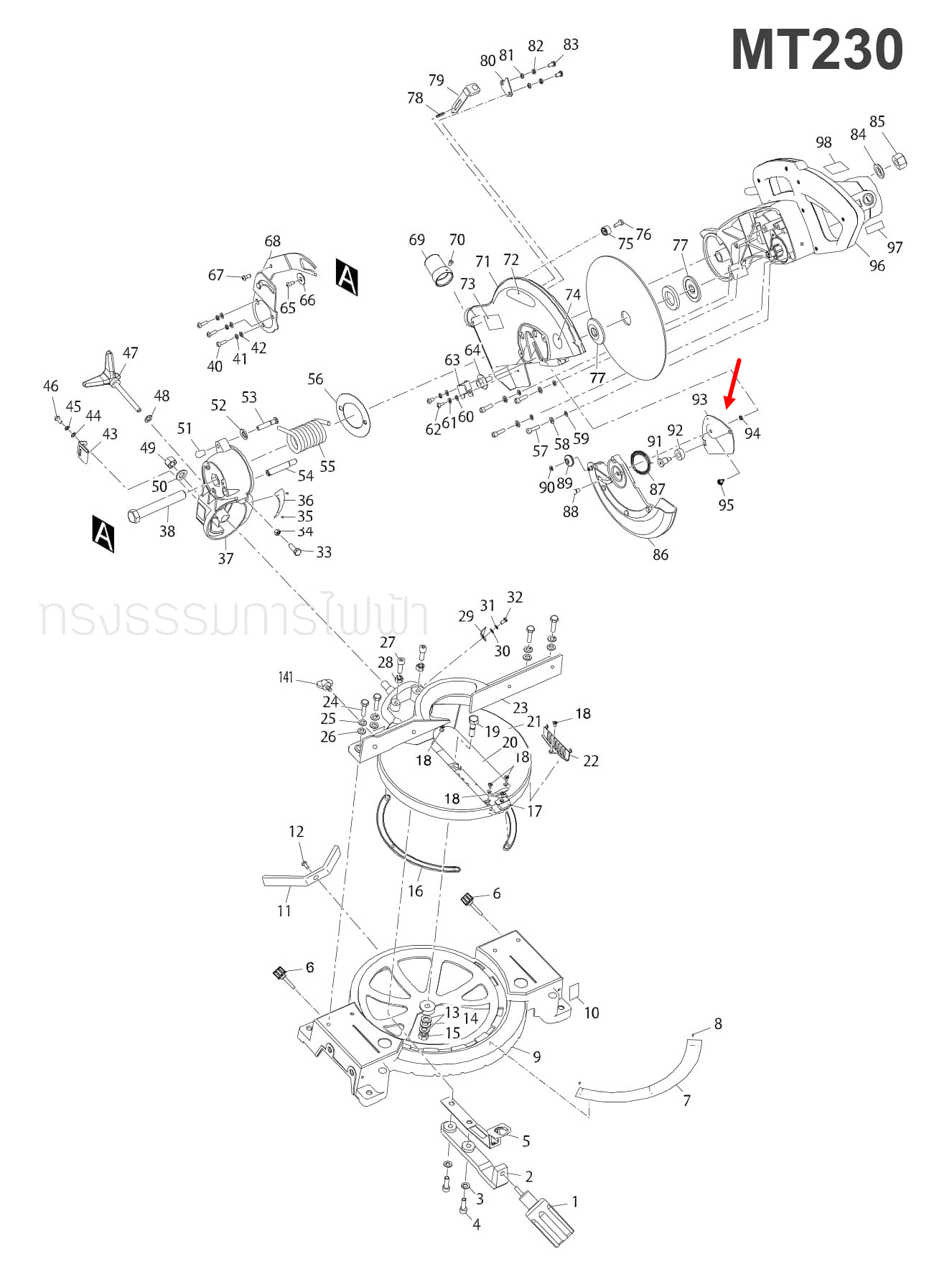 FIX PLATE แท่นตัดปรับองศา Maktec มาคเทค, Makita มากีต้า MT230 [#93], M2300, M2300B [#45] Pn.JM23000079 (แท้) ##