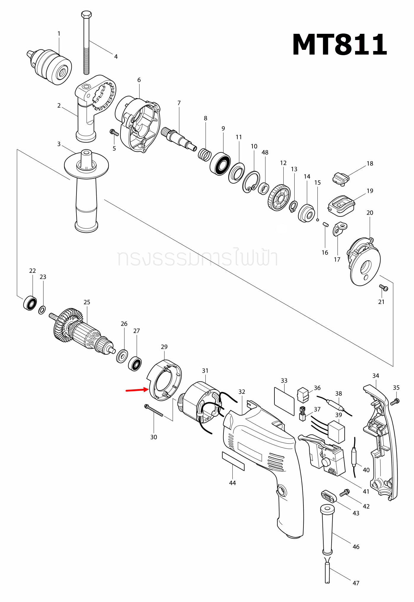 บังลมทุ่น BAFFLE PLATE สว่าน Maktec มาคเทค MT811 [#29] Pn.417821-7 (แท้) ##
