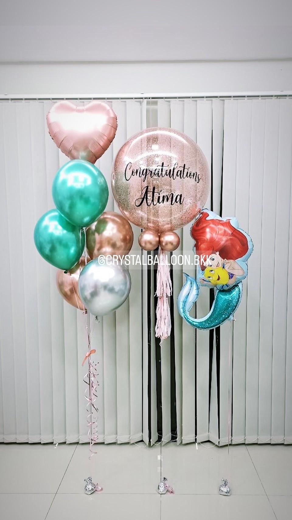 ลูกโป่ง แสดงความยินดี Bubble ขนาด 24" พร้อม ช่อลูกโป่ง ฟอยล์หัวใจ ขนาด 18",ฟอยล์ Mermaid 1 ชิ้น พร้อมตกเเต่ง สามารถเปลี่ยนสีลูกโป่ง/เปลี่ยนข้อความ/เปลี่ยนขนาด/เปลี่ยนฟอยล์ตกแต่งได้