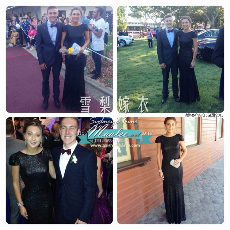 พร้อมส่ง ชุดราตรียาว แบบแขนสั้น ผ้าหลัง สีเทา เนื้อผ้าแต่งเลื่อมทั้งตัว ทรงหางปลา