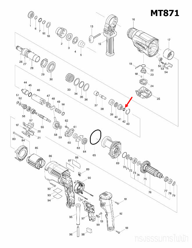 โอริง สว่านโรตารี่ Maktec, Makita MT870, MT871, M8701, M8701B [#42], HR2451 [#28], HR2631F [#42] Pn.213073-6 (แท้) ## (*)