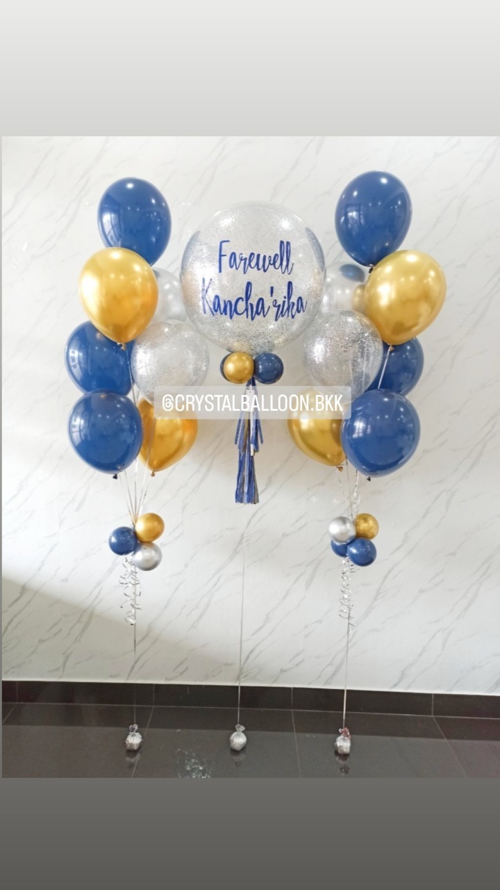 ลูกโป่ง อำลา Bubble ขนาด 24" กลิตเตอร์สีเงิน พร้อมตกแต่ง ช่อลูกโป่ง 7 ลูก 2 ช่อ,ลูกโป่งใส ใส่กลิตเตอร์ สามารถเปลี่ยนสีลูกโป่ง/เปลี่ยนข้อความ/เปลี่ยนขนาดได้