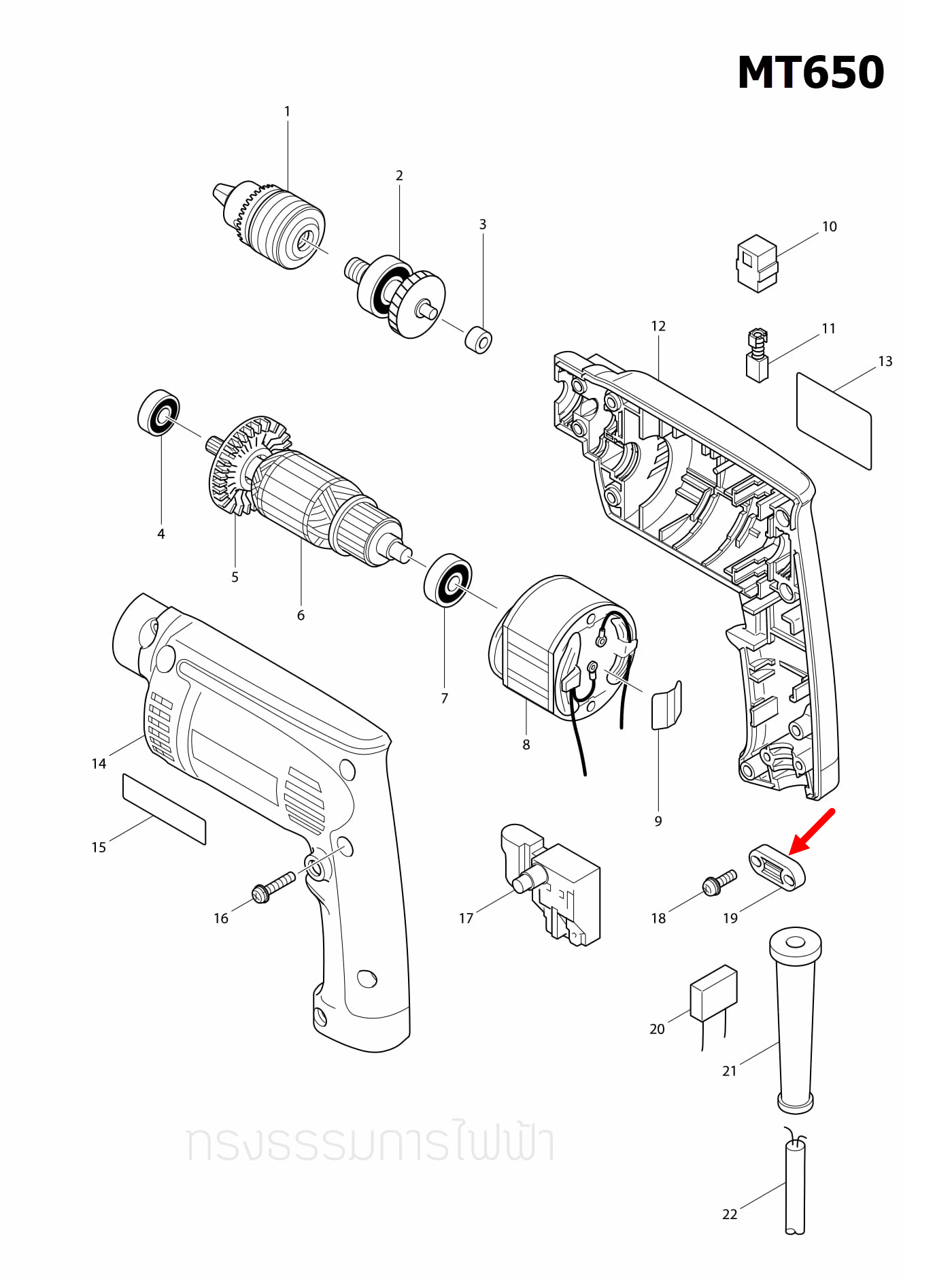 STRAIN RELIEF Maktec มาคเทค, Makita มากีต้า MT650 [#19], MT651 [#25], MT813 [#43], MT910 [#36], M1100, M1100KX1B, VC3210L [#35], M3600, M3600B [#38], 4327, 4329 [#54], M4101B, M6002, M6002B [#20], M6500, M6500B Pn.687124-5 (แท้) ##
