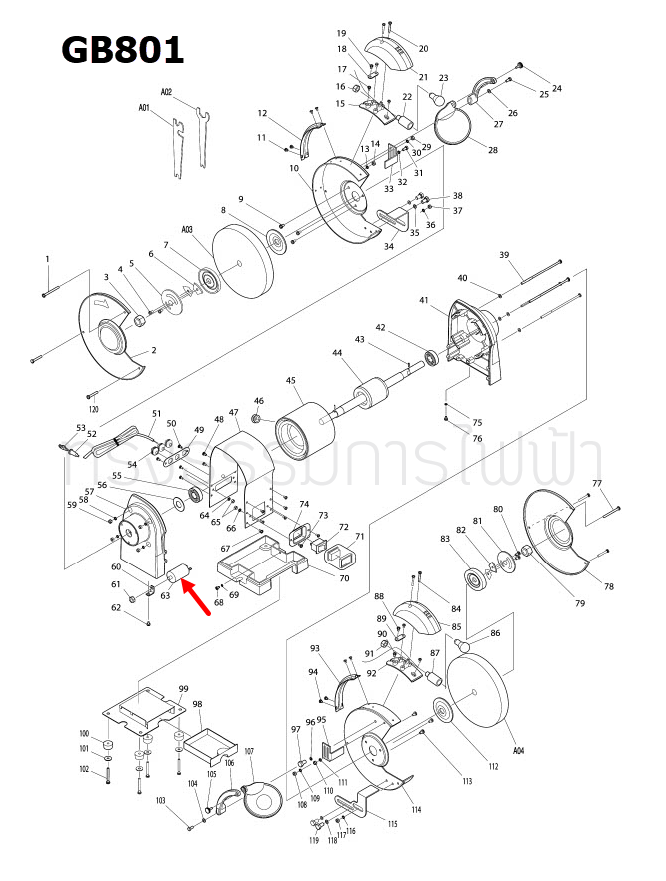 คาปาซิเตอร์ เครื่องเจียร์หินไฟ Makita มากีต้า GB801 Pn.AL00000099 (แท้) ##(*)