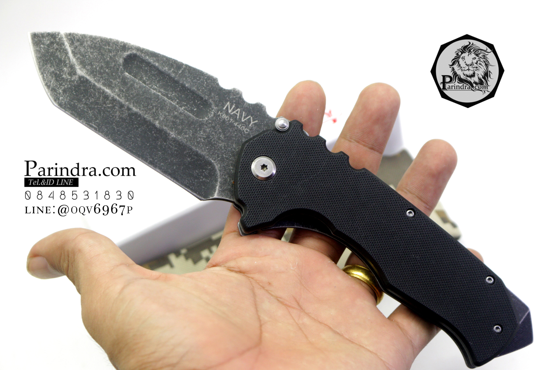 มีดพับ Navy รุ่น K801B สีดำ ใบสีดำ StoneWash ด้าม G10 ทรงสวย ของแท้ 100%