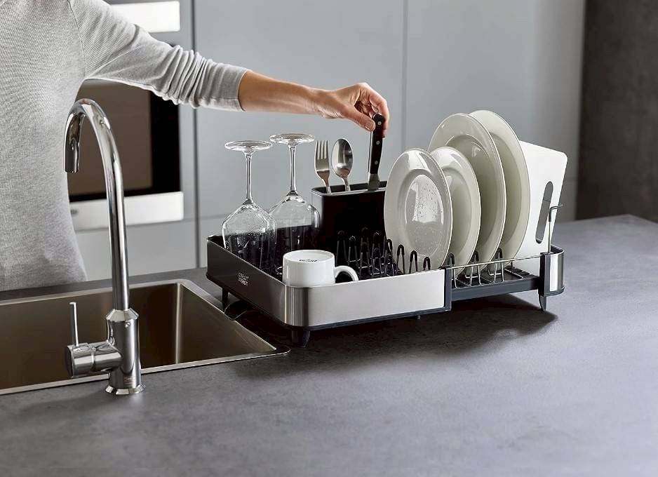 **ของแท้** ที่คว่ำจาน Joseph Joseph Steel Dish Drainer Rack with Removable Cutlery Grey/Steel