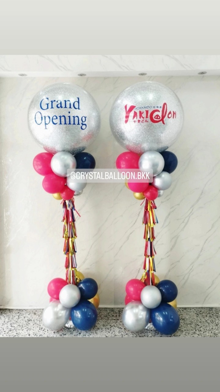 เสาลูกโป่ง เปิดร้าน Bubble ขนาด 36" กลิตเตอร์สีเงิน 2 เสา พร้อมตกแต่ง สามารถเปลี่ยนสีลูกโป่ง/เปลี่ยนข้อความได้