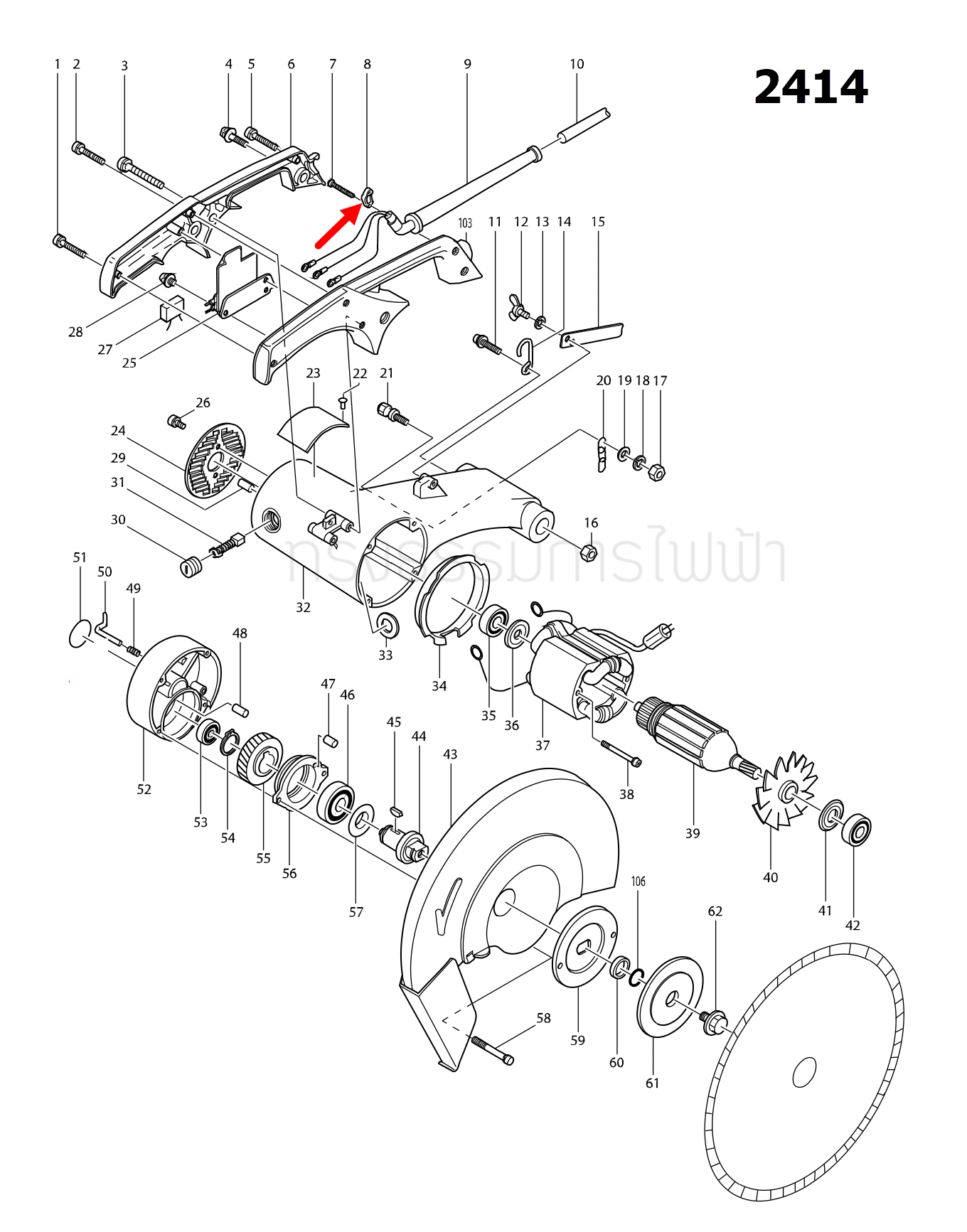 ตัวล๊อคสายไฟ เครื่องตัดเหล็ก Makita 2414 [#8], 2414NB [#35], 5103N [#50], 5201N [#22], 5900B [#9] Pn.687054-0 (แท้) ##