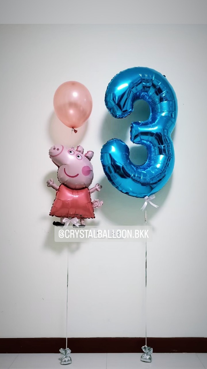 ลูกโป่ง วันเกิดเด็ก ฟอยล์ Peppa Pig พร้อมตกแต่ง ฟอยล์ตัวเลข ขนาด 40" 1 ชิ้น สามารถเปลี่ยนสีลูกโป่ง/เปลี่ยนสี-ฟอยล์ตัวเลข/เปลี่ยนฟอยล์ตกแต่งได้