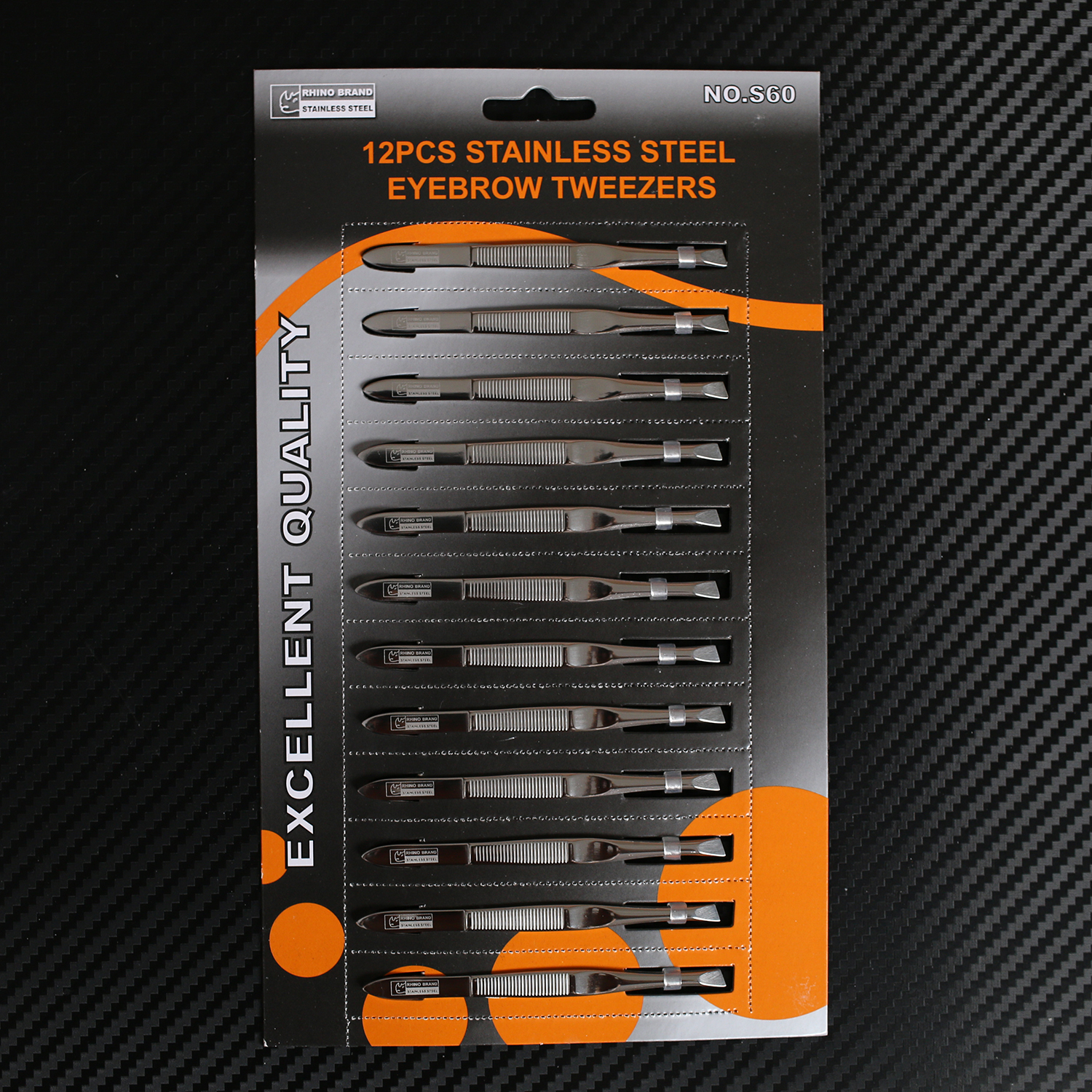 แหนบ Rhino Brand No.S60 Stainless Tweezers แหนบแสตนเลส คุณภาพเยี่ยม (ยกแผง 10 อัน)