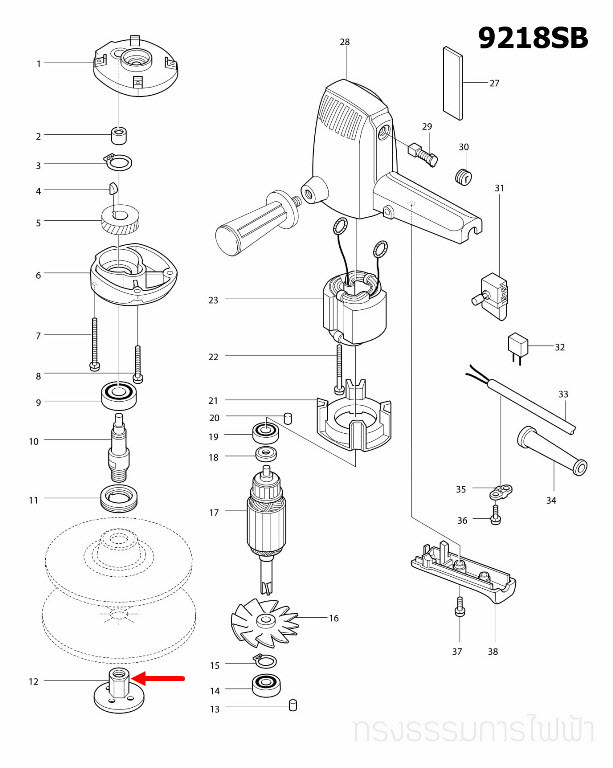 SANDING LOCK NUT 16-48 เครื่องขัดกระดาษทราย Makita มากีต้า 9218PB [#15], 9218SB [#12], 9218PBL, BL [#15] Pn.224523-6 (แท้) ##