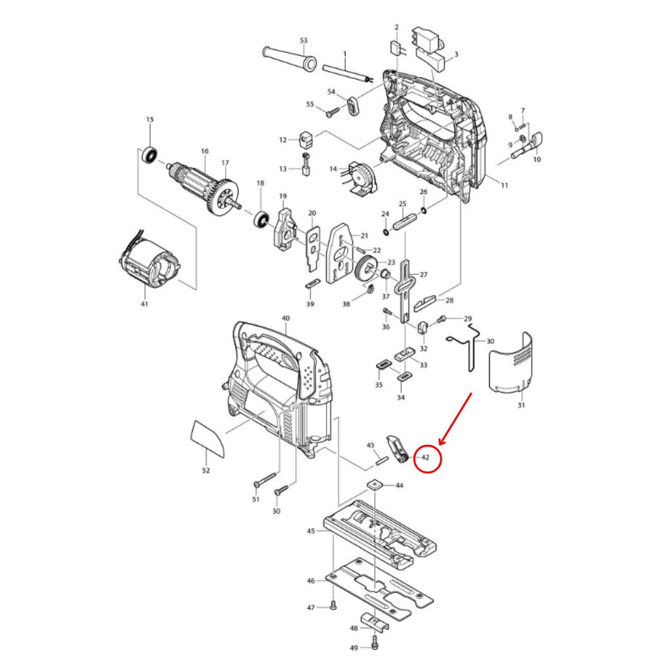 ล้อล็อคใบ จิ๊กซอว์ มากีต้า-Makita 4329, M4301B, JV101DWYE, JV101DZ [#42] Pn.158392-2 (แท้)(*)