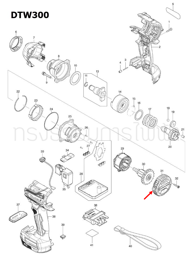 REAR COVER บล๊อกไร้สาย Makita มากีต้า DTW300 [#31] Pn.412555-7 (แท้) ##