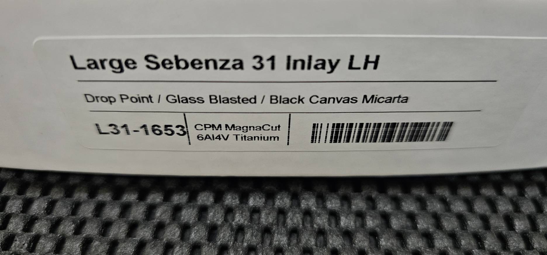 Chris Reeve Large Sebenza 31 Inlay LH Drop Point Glass Blasted Black Canvas Micarta CPM MagnaCut (LHมือซ้าย)