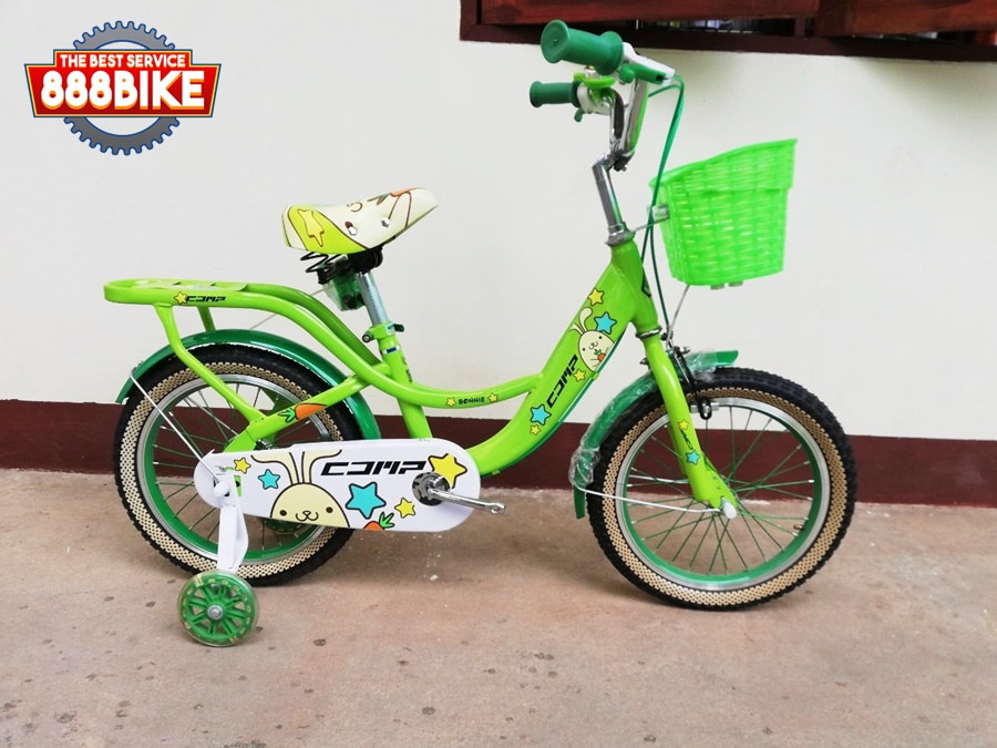 จักรยานเด็ก COMP Bonnie Kid bike วงล้อ 16 นิ้ว เฟรมเหล็ก พร้อมตะกร้าหน้า มีสีเขียวสีเดียว