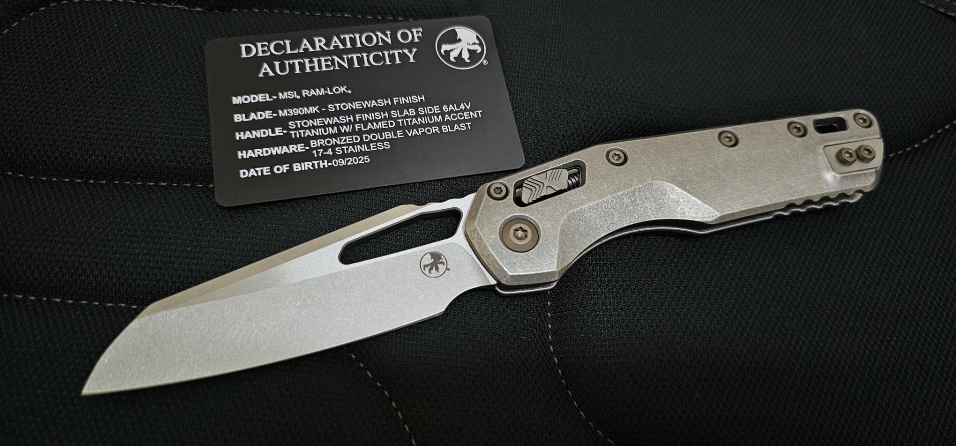 Microtech Marfione Select MSI RAM LOK Titanium Handles w/ Double Vapor Blast & Flamed Accents & Stonewash M390MK