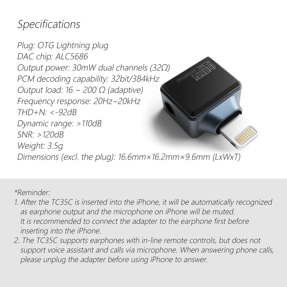 DD TC35C แจ็คแปลง TypeC/Lightning ให้รองรับหูฟัง 3.5mm มาตรฐาน