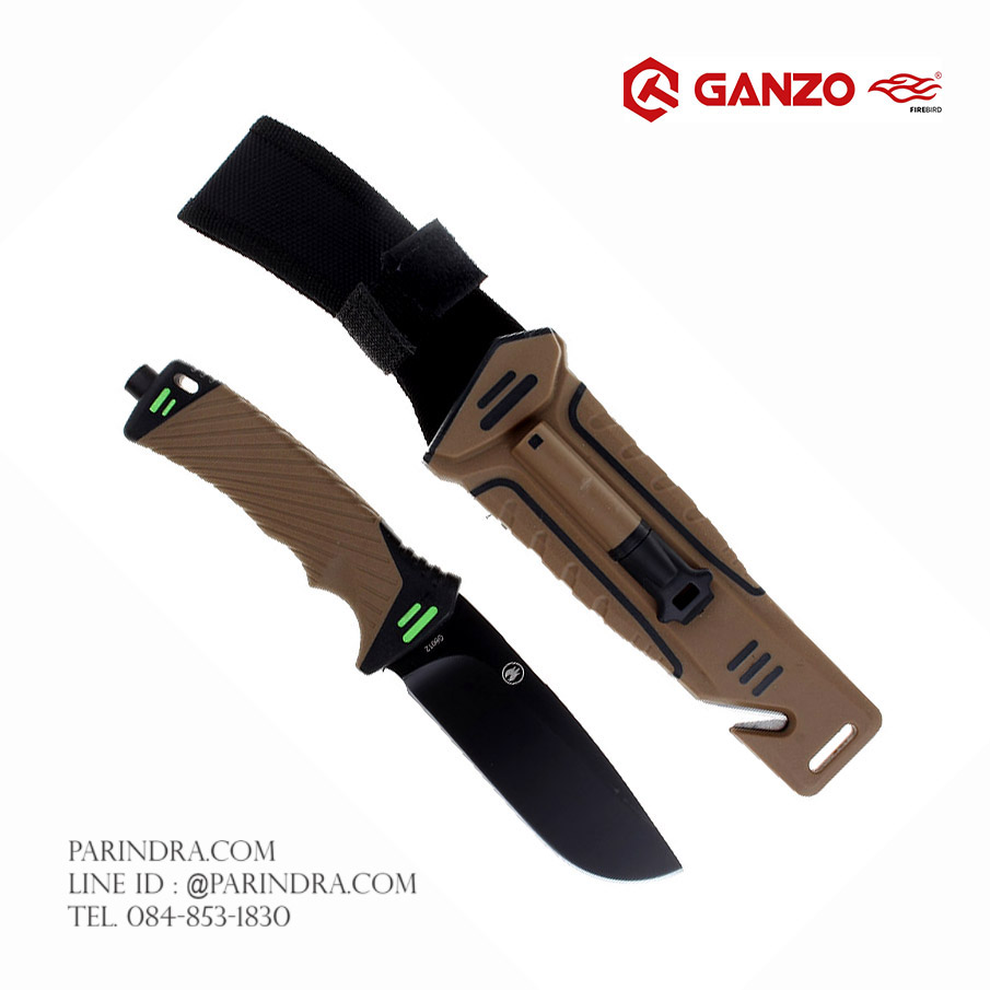 มีดใบตายเดินป่า Ganzo Hunting Survival Knife กานโซ่ รุ่น G-8012DY ด้ามสีดำ ของแท้ 100%