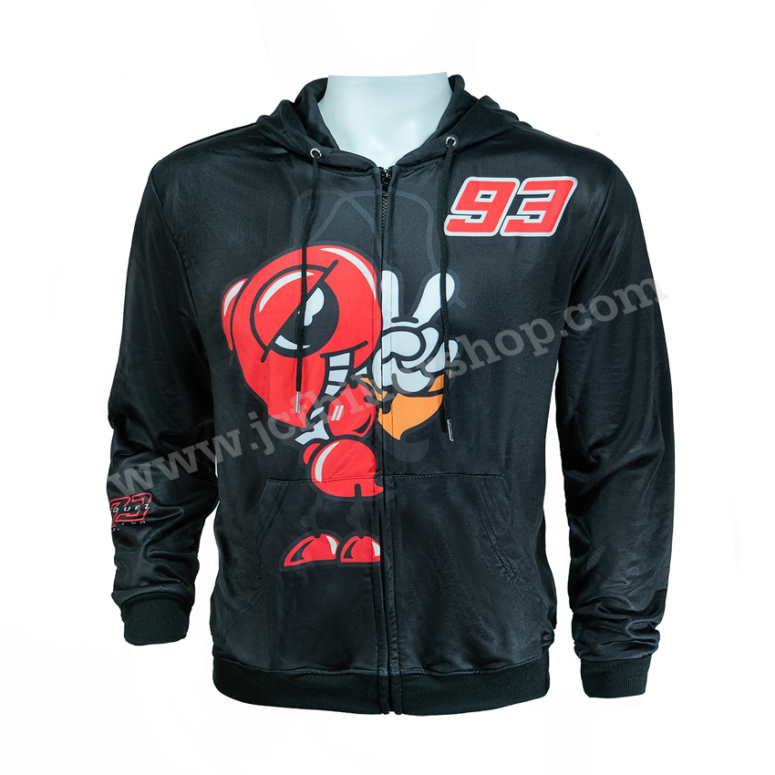 เสื้อฮู้ดมอเตอร์ไซค์ เสื้อฮู้ดบิ๊กไบค์ ผ้าCoolmax แห้งไวสีไม่ซีดไม่ยับ โมโตจีพี Ant93 Marquez BLACK
