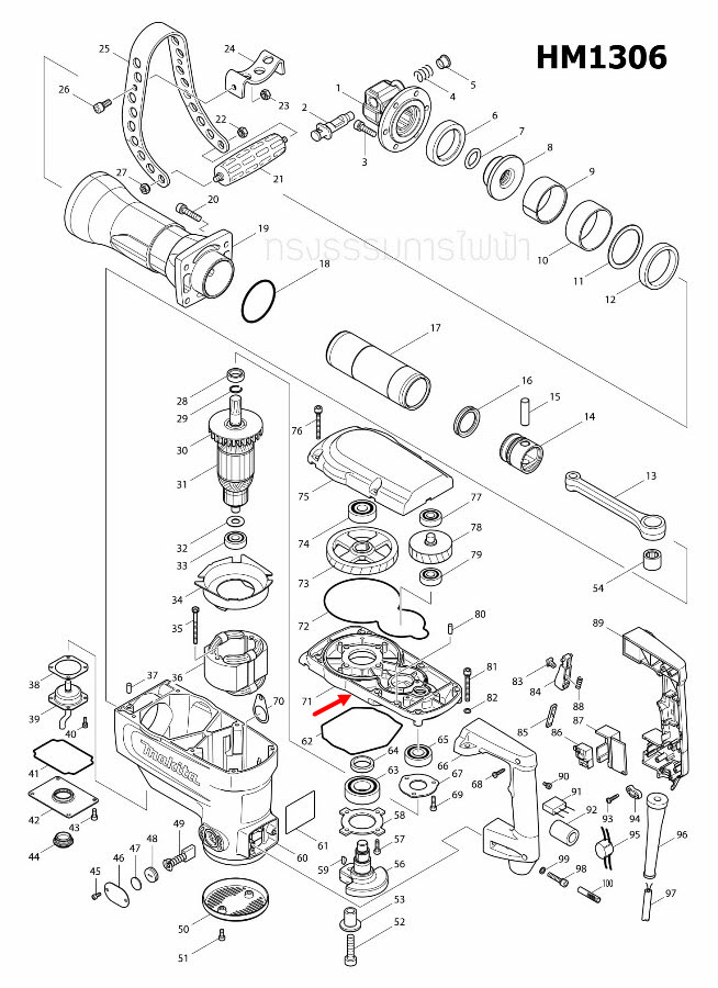GEAR HOUSING สกัด เจาะพื้น มากีต้า Makita HM1306 [#71] Pn.318191-6 (แท้) ##