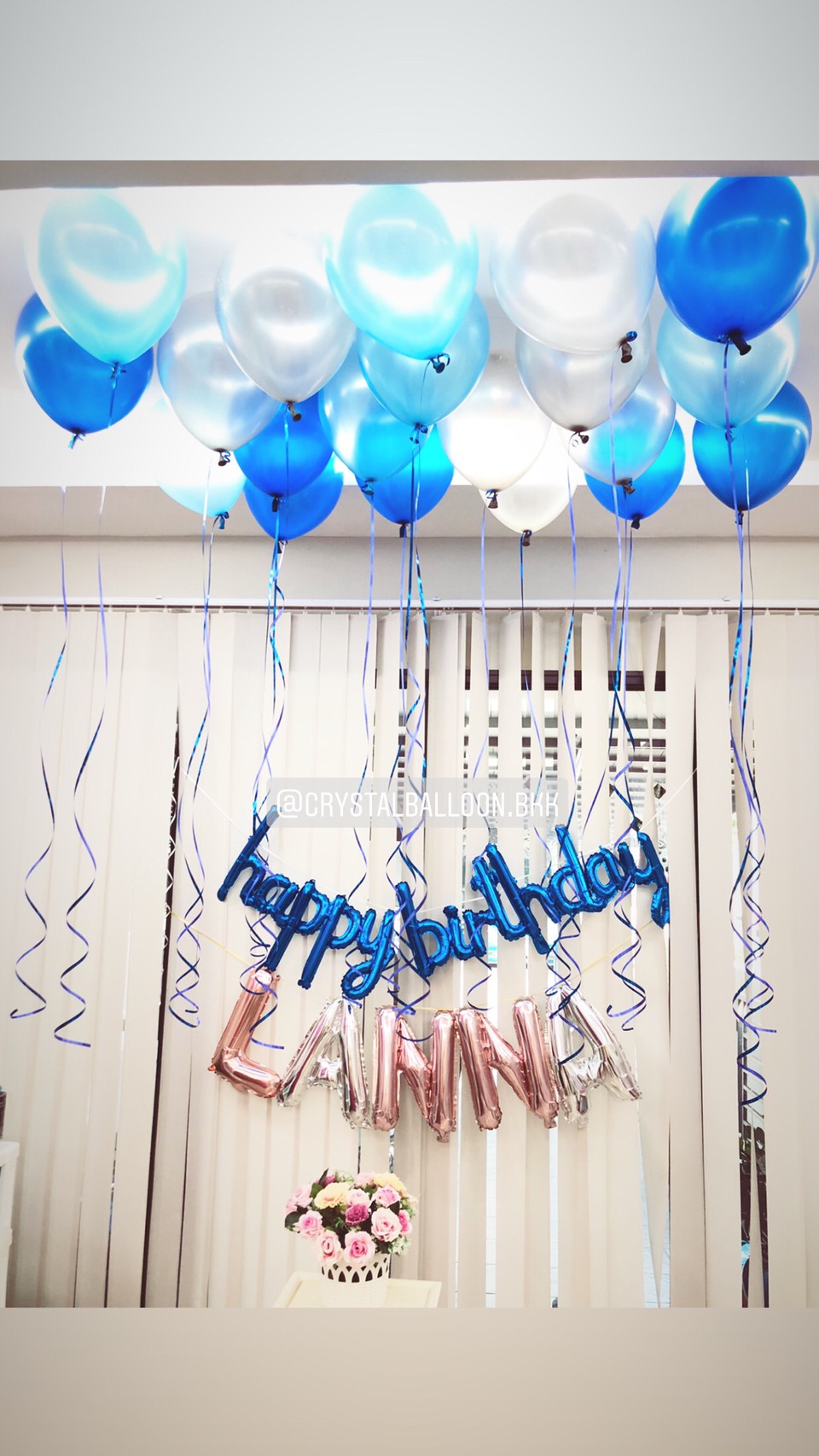 ลูกโป่ง วันเกิด HAPPY BIRTHDAY 13 ตัว ตัวเขียน-ตัวอักษรสีน้ำเงิน พร้อม ฟอยล์ตัวอักษรชื่อเจ้าของวันเกิด,ลูกโป่งลอยฝ้า 20 ลูก พร้อมตกเเต่ง สามารถเปลี่ยนสีลูกโป่ง/สี-ตัวอักษร HBD/สี-ตัวอักษรชื่อเจ้าของวันเกิดได้