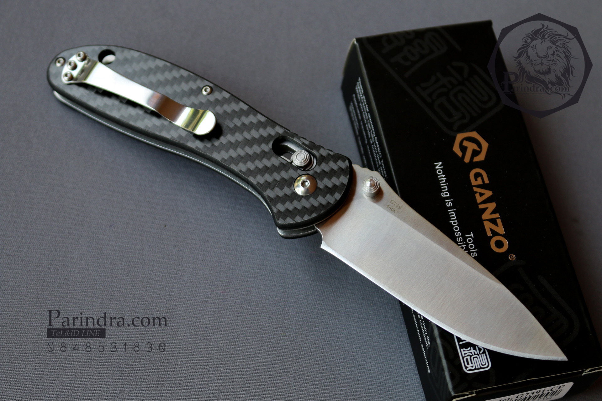 มีดพับ Ganzo รุ่น G7391 CF สีดำ ด้ามลายคาร์บอนไฟเบอร์ ของแท้ 100%