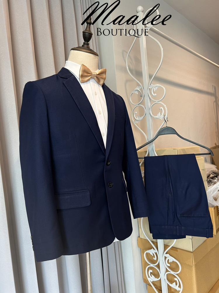 สูทตัดเช่า ชุดสูทชาย 2 กระดุม สีน้ำเงินเข้ม (ไม่ใช่สีกรมท่า) งานเนี๊ยบ ไม่มีเสื้อกั๊ก