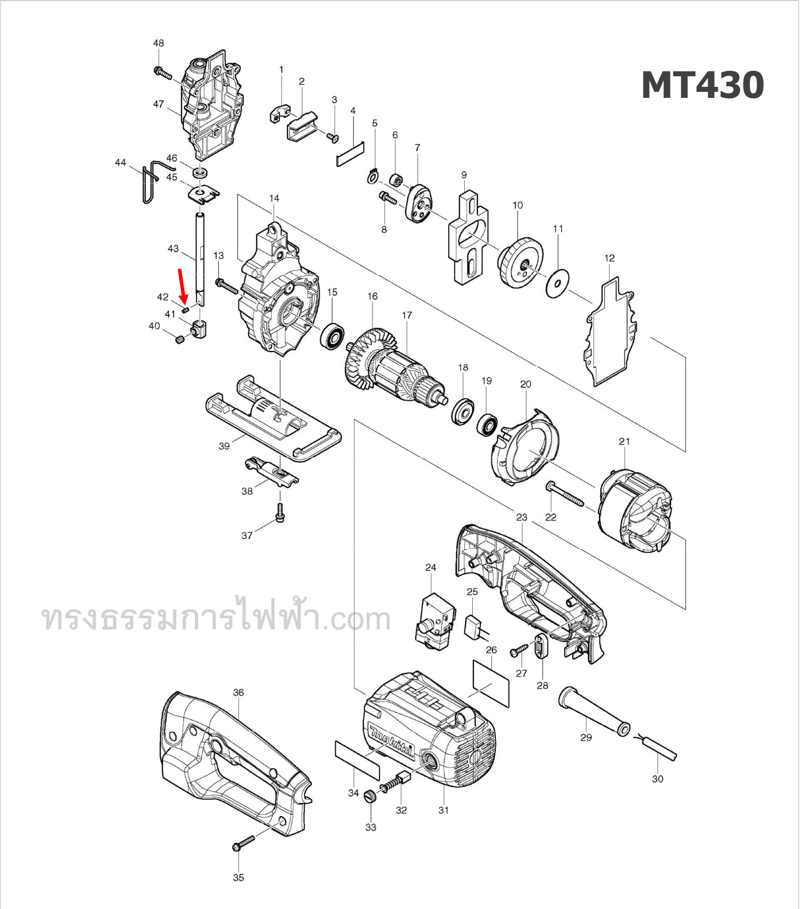 สลักล็อคปากจับ จิ๊กซอว์ Maktec, Makita MT430, M4302, M4302B [#42] Pn.258002-2 (แท้) ##(*)