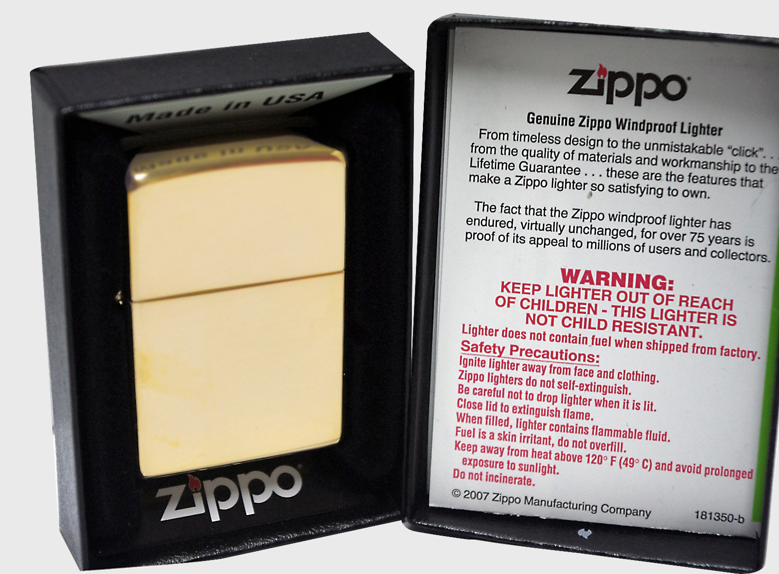 ไฟแช็ค Zippo แท้ สีทองขัดเงา " Zippo 254B Regular High Polish Brass" แท้นำเข้า 100%