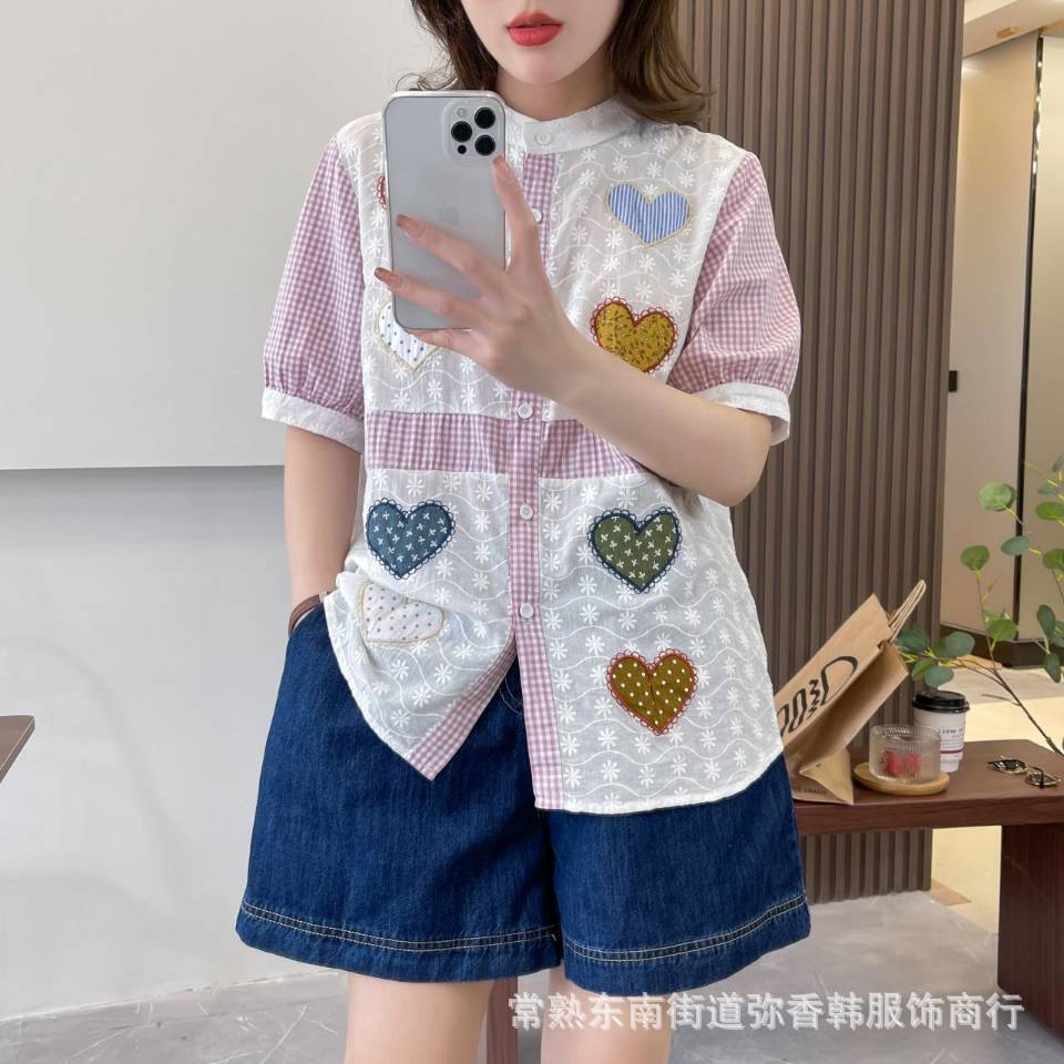 เสื้อผ้าลูกไม้แต่งผ้าลายสก็อตปักลายหัวใจ