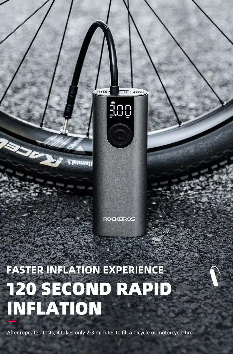 ROCKBROS A8 ปั๊มลมไฟฟ้าพกพา 150PSI แบตเตอรี่ 2600mAh ชาร์จ Type-C | New Arrival