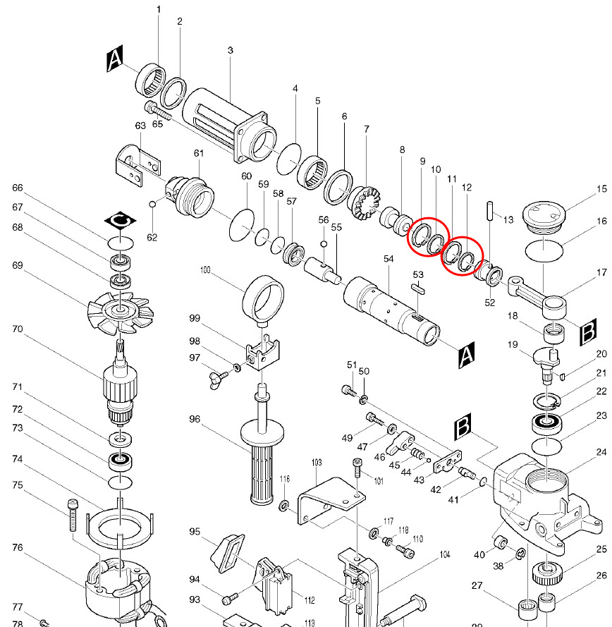 ชุดแหวนลูกสูบ สว่านโรตารี่ Makita มากีต้า HR3850 [#9, #10] หรือ [#11, #12] #G15