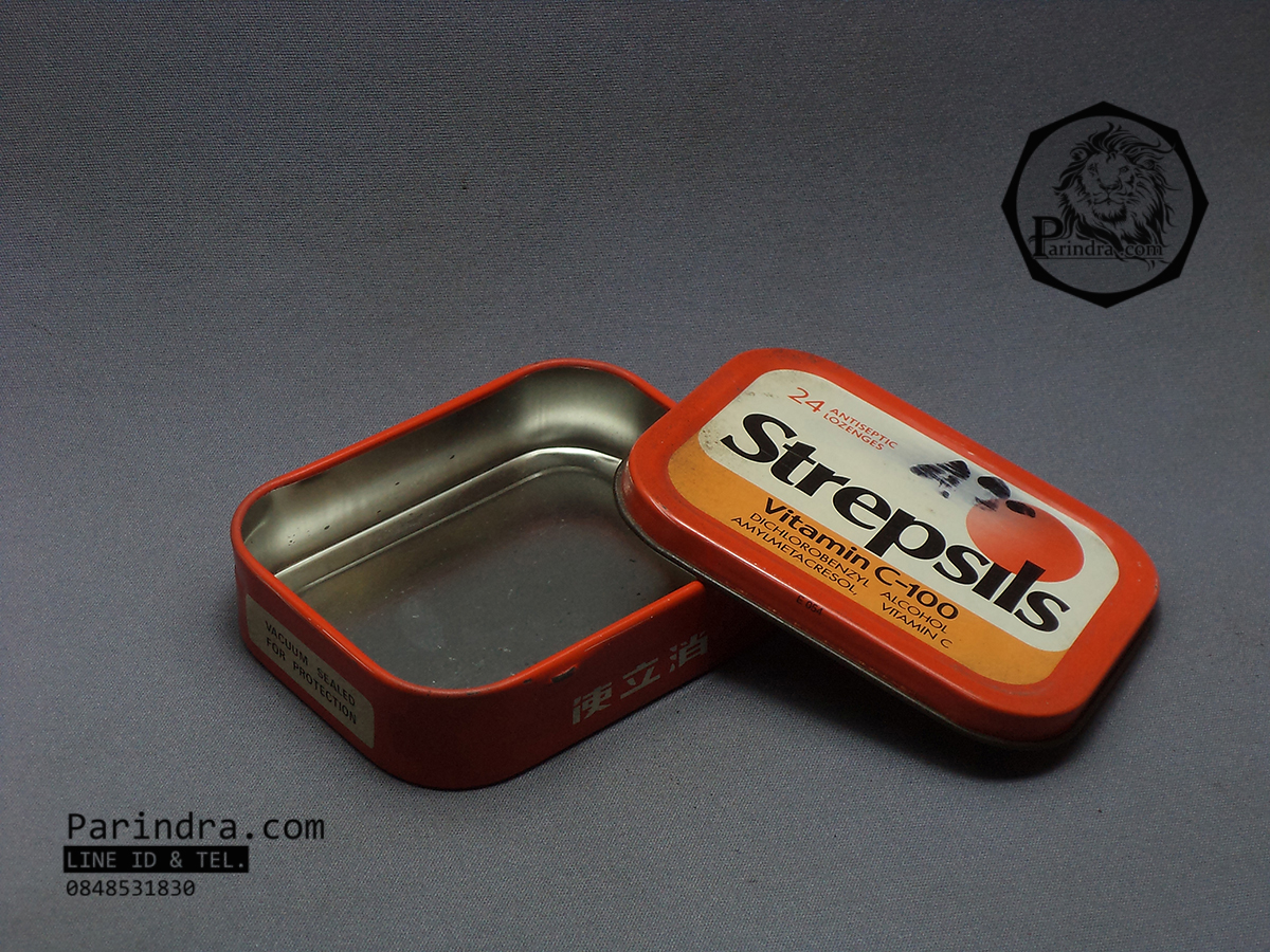 กล่องเหล็ก Strepsils รุ่นเก่า สีเขียวแก่ ปี 1995 #S452