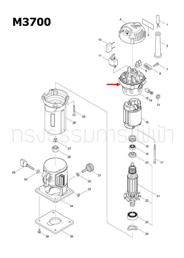 Bracket Complete ทริมเมอร์ Makita M3700, M3700B [#15] Pn.140L30-2 (แท้) ##