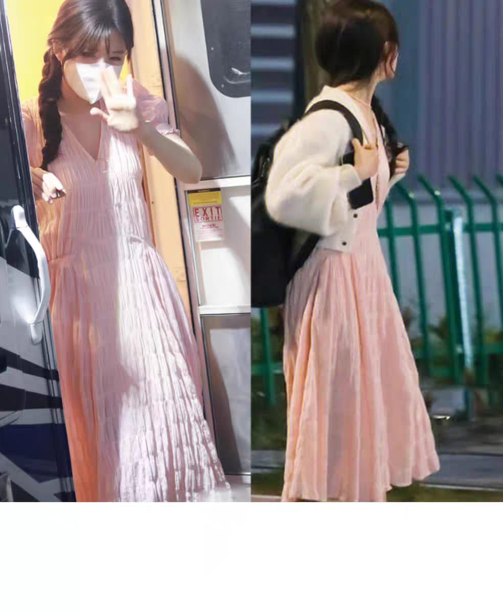 เดรสยาวสีชมพู แบบ ซางจื้อ จากซีรี่ย์ แอบรักให้เธอรู้
