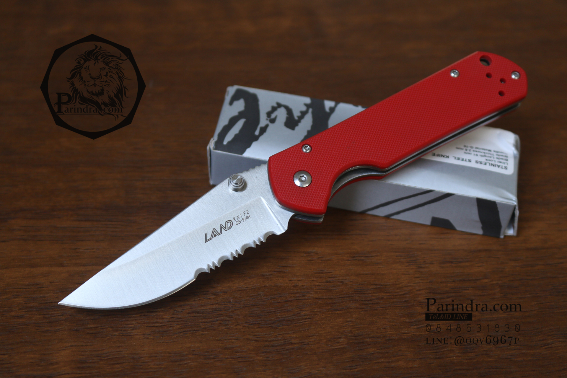 มีดพับ Land Knife GB9-910 ด้ามสีแดงเลือดนก Semi Serrated (ของแท้) สวยงาม แกร่ง ทนทาน