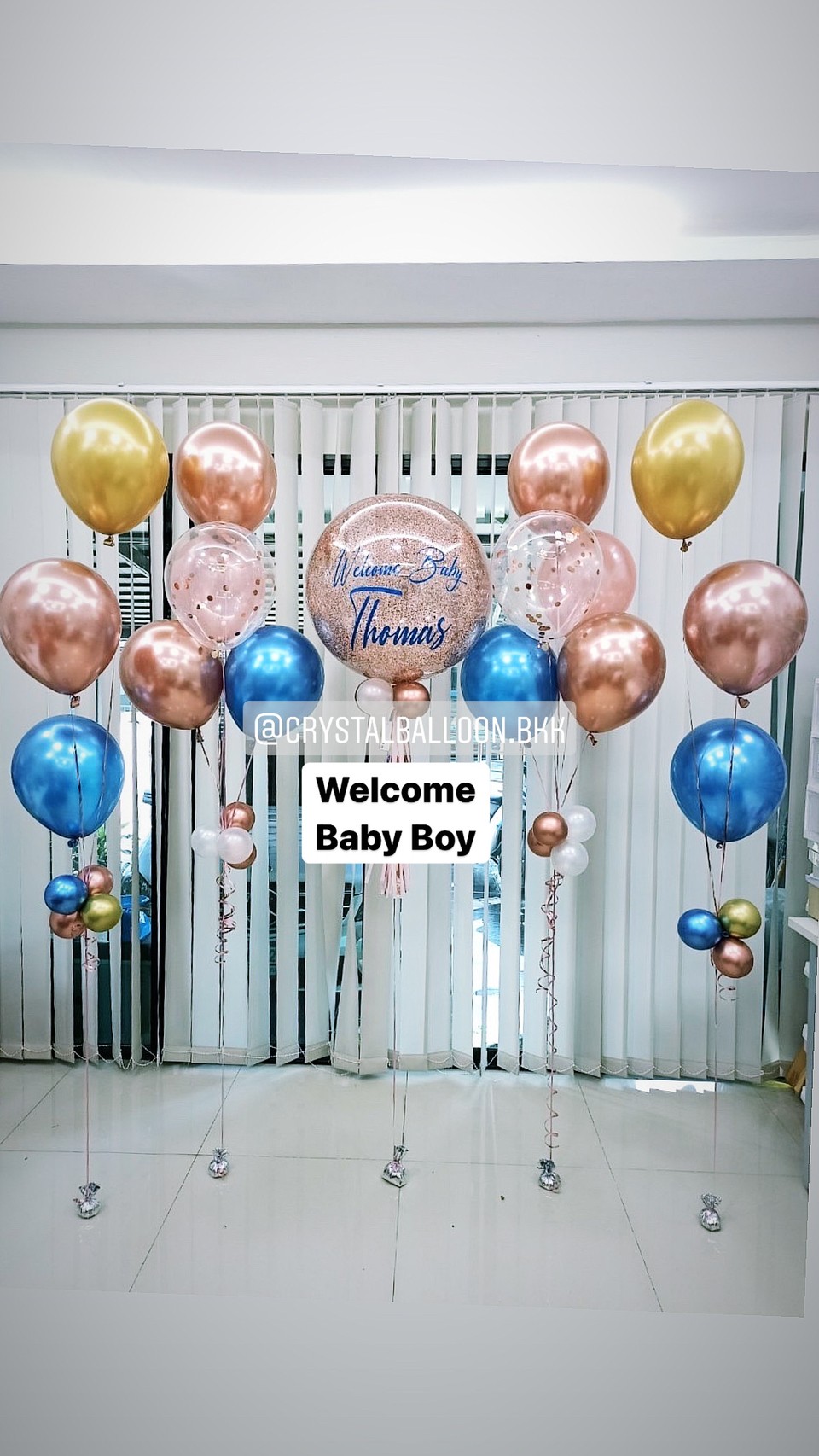 ลูกโป่ง Welcome Baby Bubble 24" สีโรสโกล พร้อมตกแต่ง ช่อลูกโป่ง 5 ลูก 2 ช่อ,ช่อลูกโป่ง 3 ลูก 2 ช่อ,ลูกโป่งใส ใส่ Confetti สามารถเปลี่ยนสีลูกโป่ง/เปลี่ยนข้อความ/เปลี่ยนขนาดได้
