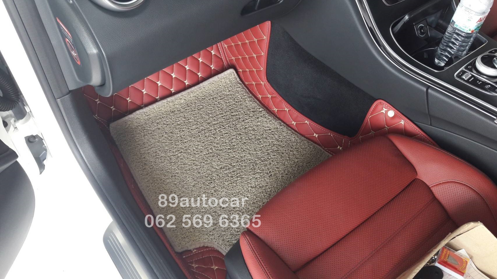 พรมปูพื้นรถยนต์ Benz C200 W205 Coupe ปูพรม7D สีแดงไวน์ + พรมไวนิลดักฝุ่น สีครีม +ท้าย เต็มคัน