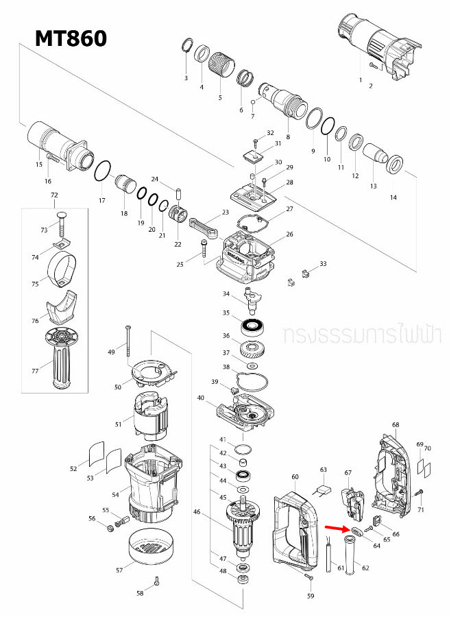 STRAIN RELIEF สกัดไฟฟ้า Maktec มาคเทค, เครื่องตัดคอนกรีต Makita มากีต้า MT190 [#11], MT560 [#43], MT860 [#64], MT941 [#28], GD0601 [#33], 4100NH2 [#9], 5007N, 5007NF [#40], 9556NB [#44] Pn.687140-7 (แท้) ##