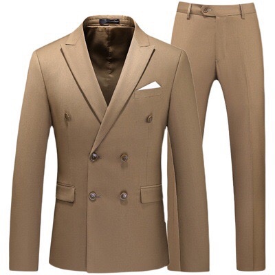 พร้อมเช่า ชุดสูทชาย สูทสีน้ำตาล Coffee Brown กระดุม 2 แถว Double-breasted Suit