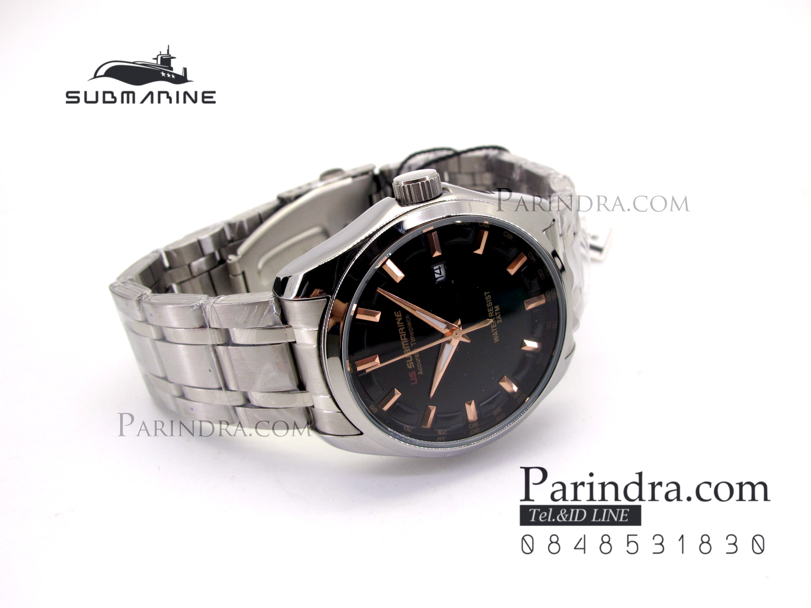 นาฬิกาคู่ US submarine รุ่น J109MD สายแสตนเลสเงินหน้าปัดดำ