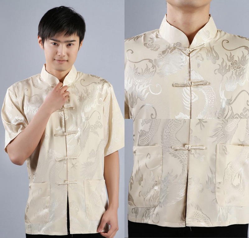 Pre-order ชุดจีน เสื้อจีนชาย แขนสั้น สีครีม