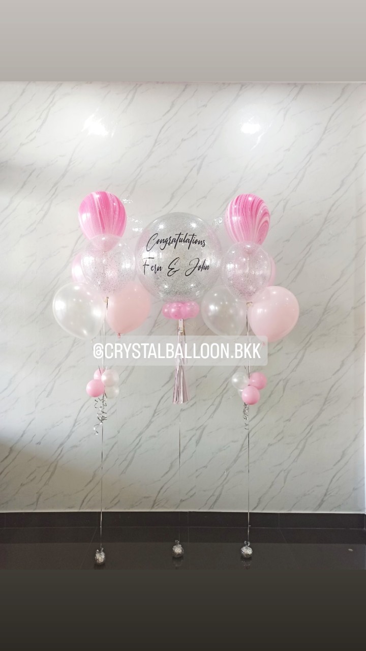 ลูกโป่ง แสดงความยินดี Bubble ขนาด 24" พร้อม ช่อลูกโป่ง ช่อ 5 ลูก 2 ช่อ,ลูกโป่งใส ใส่กลิตเตอร์,ลูกโป่งลายหิน USA 2 ลูก พร้อมตกเเต่ง สามารถเปลี่ยนสีลูกโป่ง/เปลี่ยนข้อความ/เปลี่ยนขนาดได้