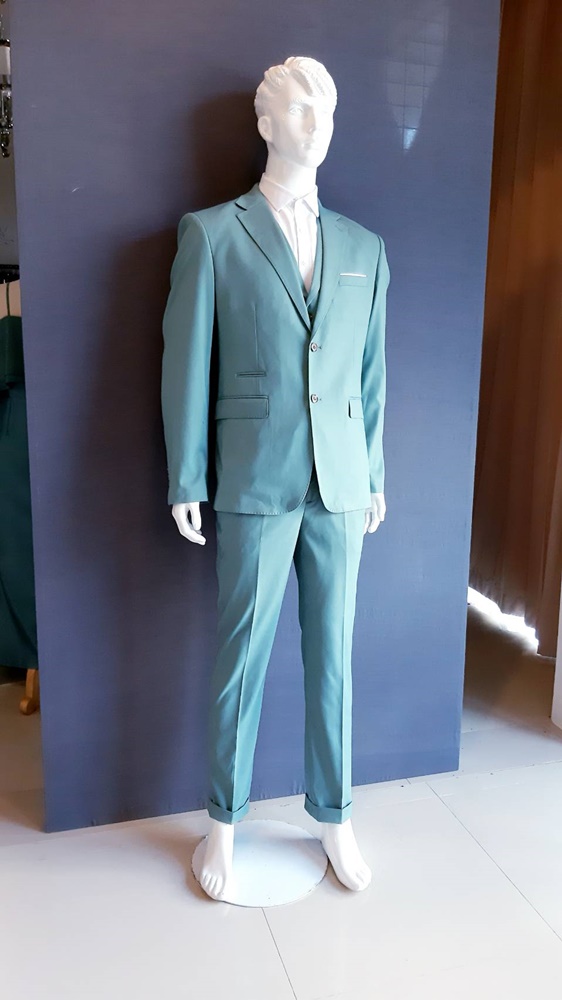 พร้อมเช่า เสื้อสูทชาย สีเขียวมิ้นต์เข้ม สีเขียวพาสเทล Dark Pastel Mint Green (พร้อมเสื้อกั๊ก)