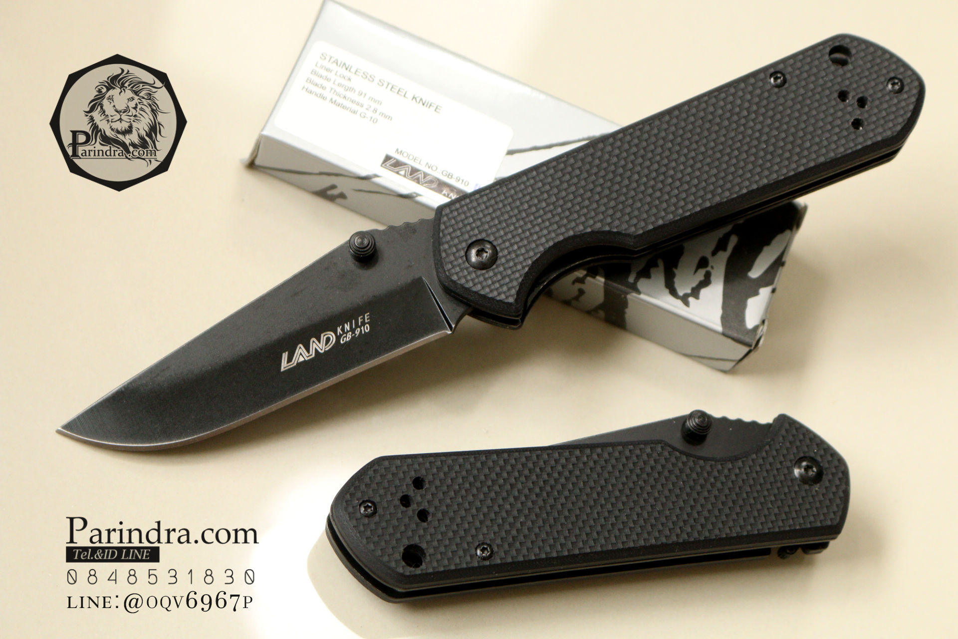 มีดพับ Land Knife GB9-910 ด้ามสีดำสนิท ใบดำ (ของแท้) สวยงาม แกร่ง ทนทาน