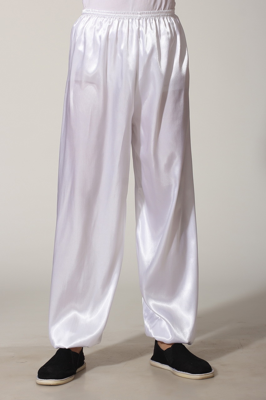 Preorder ชุดจีนชาย แขนยาวผ้าแพร สีขาว ขาจั๊ม