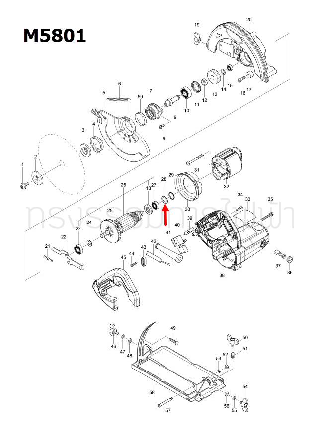 แหวนรอง เลื่อยวงเดือน Maktec, Makita MT560, MT580, MT582, MT583, M5801, M5801B [#28] Pn.267255-2 (แท้) ##(*)