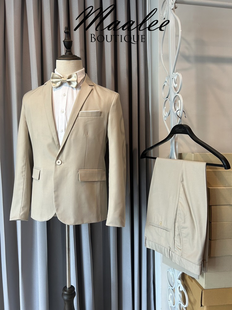 พร้อมเช่า ชุดสูทชาย สูทเพื่อนเจ้าบ่าว สีครีม เบจ Beige Brown (ไม่มีกั๊ก)