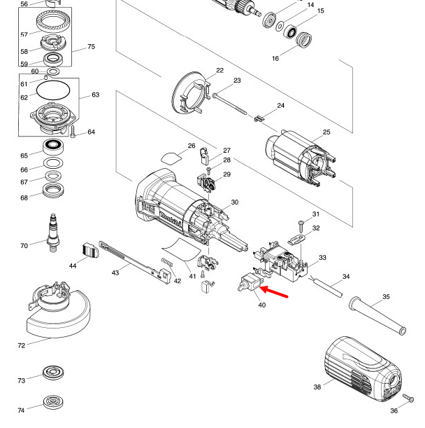 สวิทช์ หินเจียร Makita มากีต้า GA4040, GA4040C [#40] Pn.651418-4 (แท้) ##