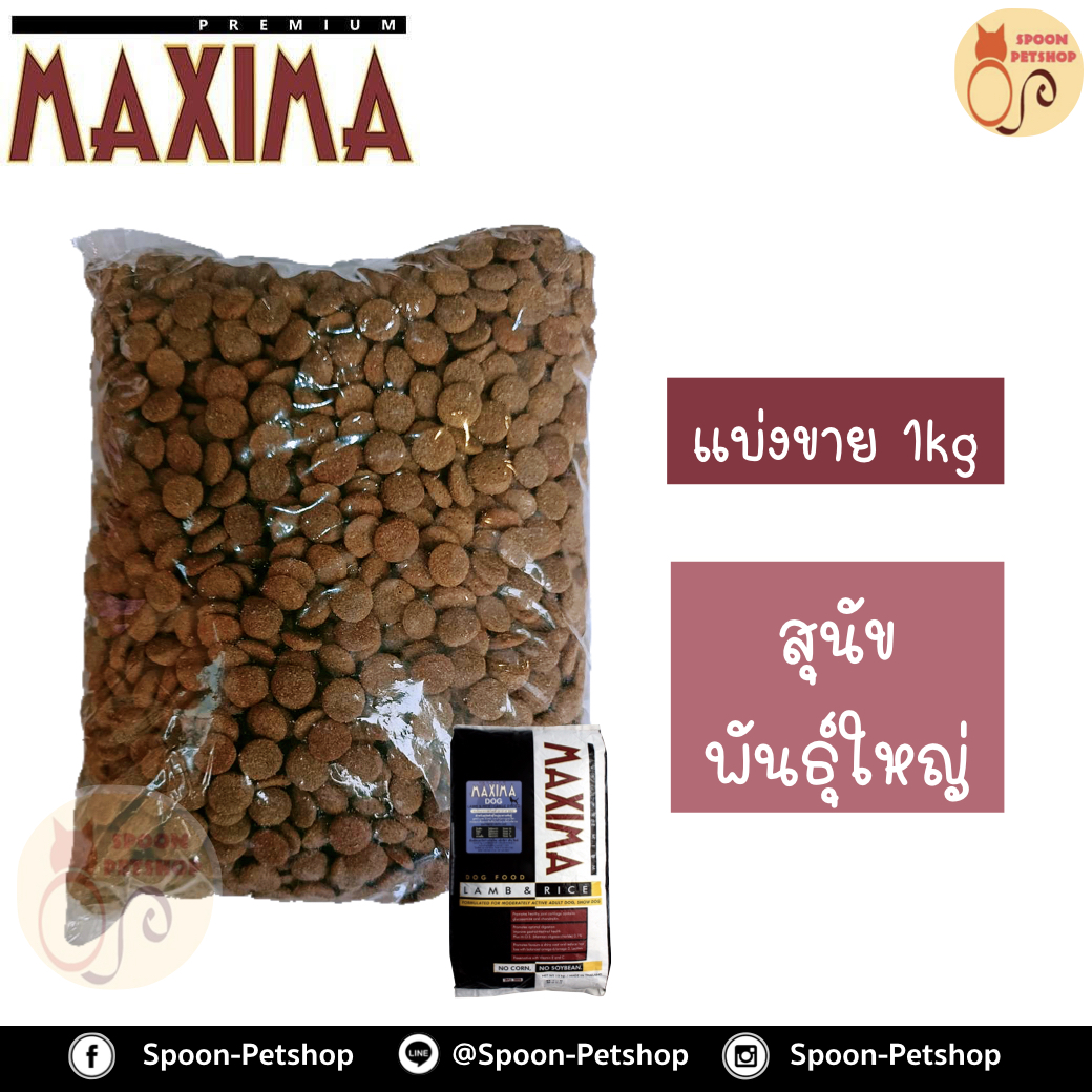 Maxima อาหารสุนัข แม็กซิม่า สูตรสุนัขโตพันธุ์ใหญ่ รสเนื้อแกะ และข้าว แบ่งขาย 1kg